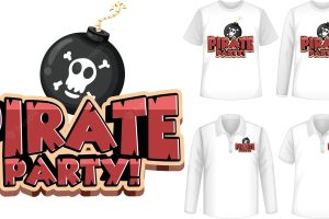 Shirts set with pirate party cartoon