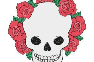 Skull background with hand drawn roses