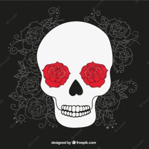 Skull background with hand drawn roses