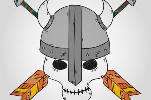 Skull background with hand drawn viking helmet