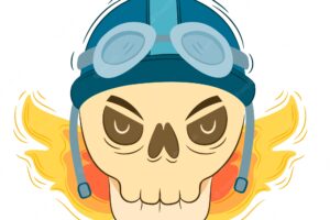Skull background with helmet and flames