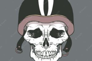 Skull background with rider helmet