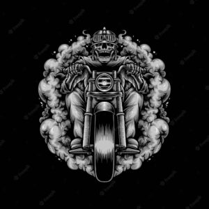 Skull biker riding motorcycle illustrationjpg