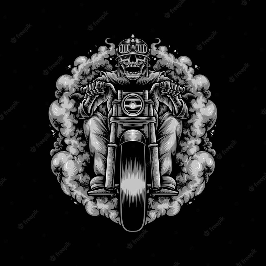 Skull biker riding motorcycle illustrationjpg