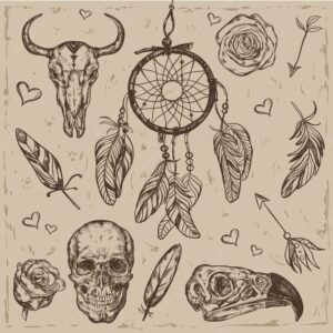 Skull boho illustration set