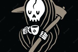 Skull grim reaper love drink coffee illustration