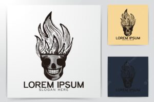 Skull hair fire flame logo ideas inspiration logo design template vector illustration