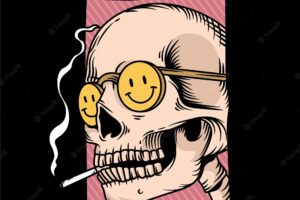 Skull head illustration with cigarette