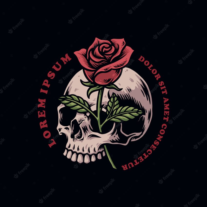 Skull head with rose vector illustration