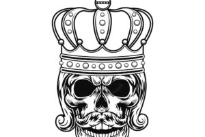 Skull of monarch vector illustration. head of king or tsar with beard, royal hairdo and crown