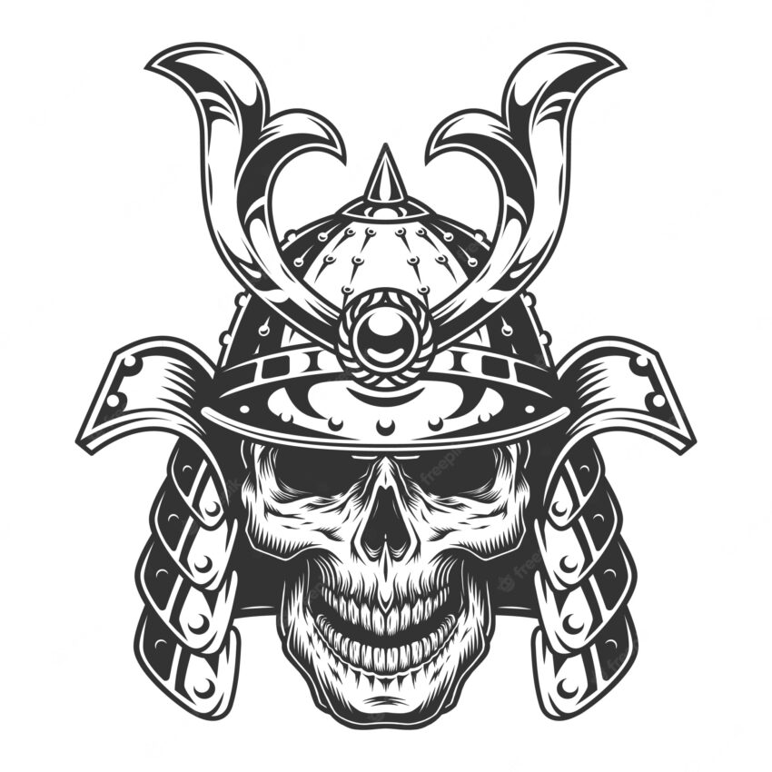 Skull in samurai helmet