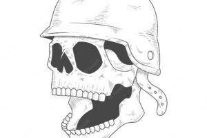 Skull sketch with open mouth and helmet