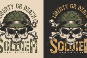 Skull in soldier helmet t-shirt print concept