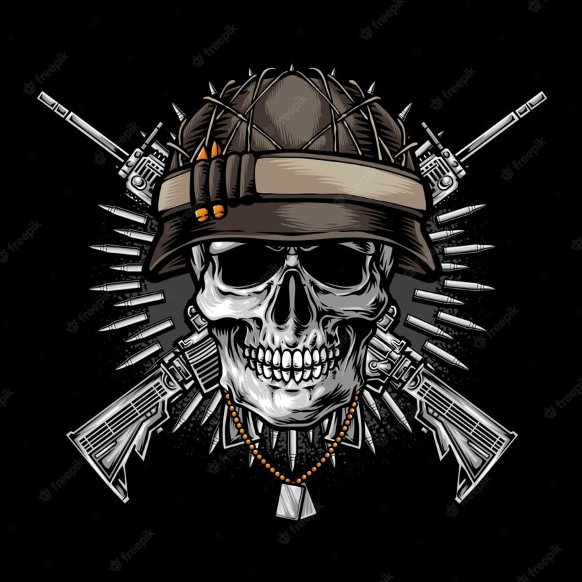 Skull wearing army helmet vector