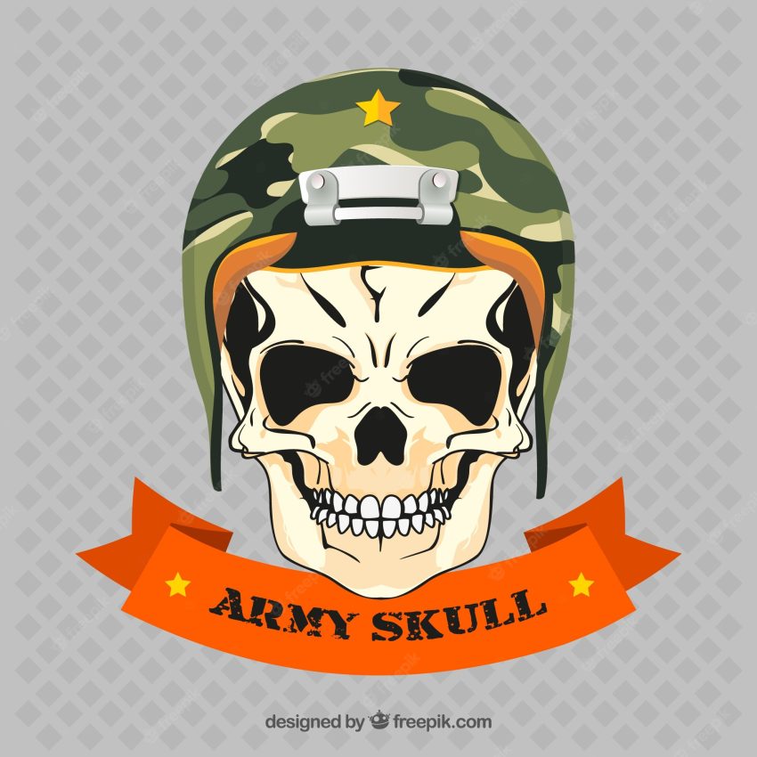 Skull with army helmet
