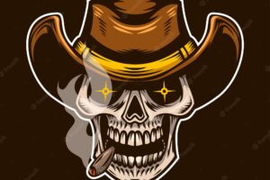 Skull with cowboy hat illustration