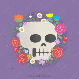 Skull with hand-drawn floral decoration