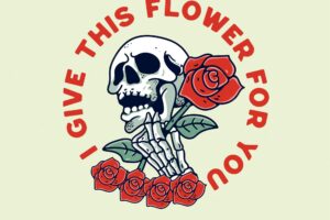 Skull with rose flower illustration vintage retro design for t-shirt