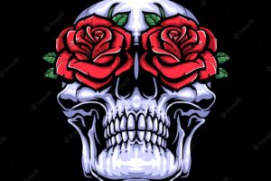 Skull with roses in the eyes illustration