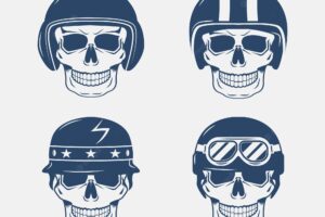 Skulls with hand-drawn helmets