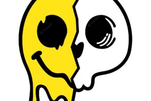 Smiling skull skeleton smiley face half skull emoticons emojis retro distorted melting smiley