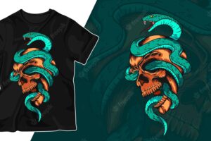 Snake and skull artwork illustration t shirt design