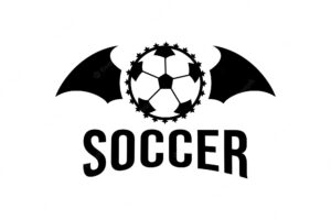 Soccer ball and wings logo, football team badge.