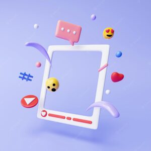 Social media concept minimal video media player interface on blue background 3d render illustration