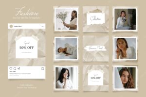 Social media template banner fashion sale promotion.  khaki beige brown color paper texture