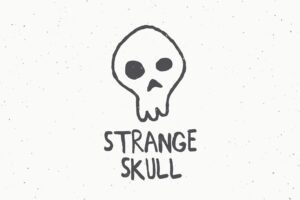 Strange skull abstract  sign, symbol or logo template. hand drawn illustration with shabby textures.