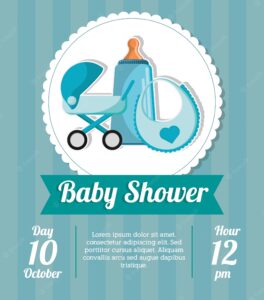 Stroller bottle and bib of baby shower card