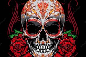Sugarskull vector with roses ornament