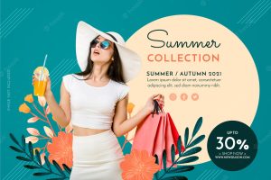 Summer colection banner with hand drawn flowers