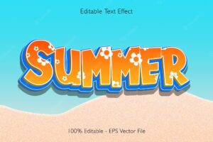 Summer editable text effect 3d emboss cartoon style design