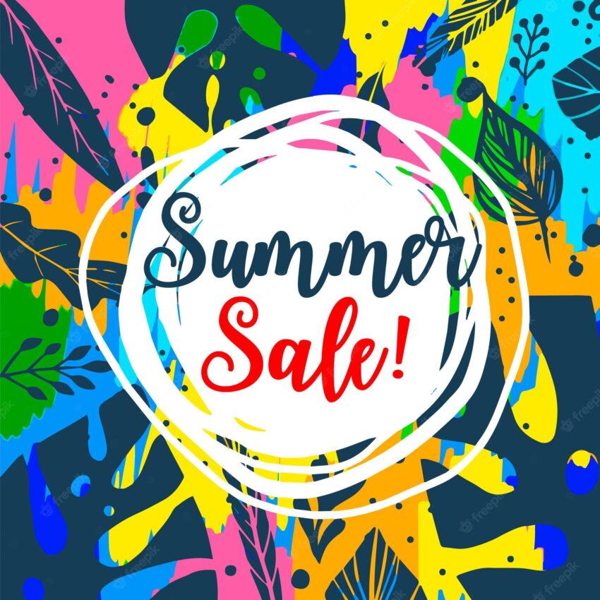 Summer sale banner, poster. trendy tropical template vector illustration