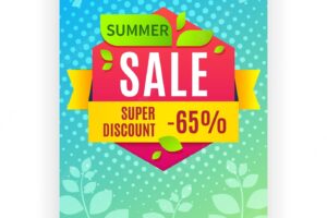 Summer super discount banner special offers promotion flyer price reduction poster geometric shapes and plant silhouettes seasonal fashion collections sale vector label template