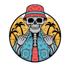 Summer vibe skull with beach background vector