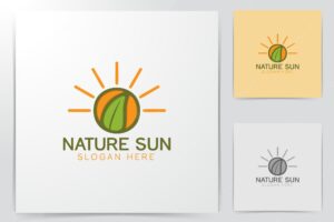 Sun, sun flower, sunshine, sunrise and leaf logo designs inspiration isolated on white background