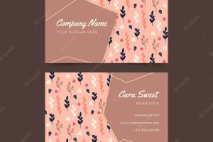 Template floral business card with golden accents