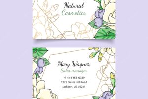 Template floral business card with golden lines
