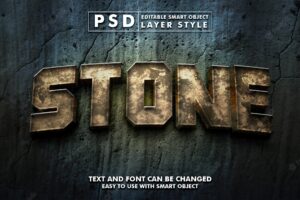 Template of stone 3d realistic text effect premium psd