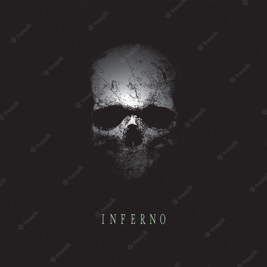 Vector image of a skull looking out of the dark
