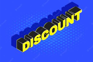 Vector isometric lettering mockup discount inscription advertising banner template promotion layout blue background