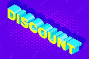 Vector isometric lettering mockup discount inscription advertising banner template promotion layout violet background