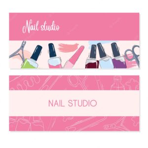 Vector set of beauty salon advertising banner templates. stock illustration. nail salon. business cards. pink background