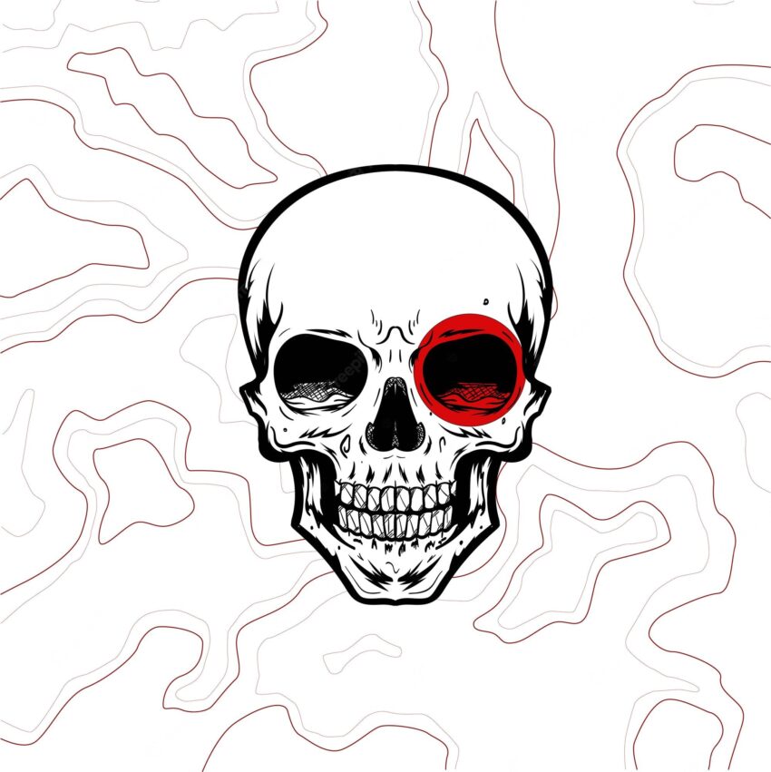 Vector skull head with color red