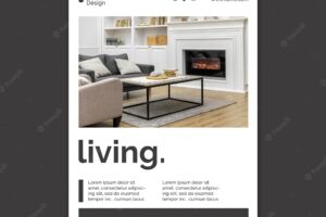 Vertical poster for home interior design with furniture