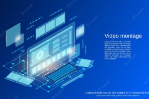 Video montage flat 3d isometric vector concept illustration
