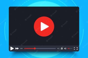 Video player vector frame on blue background