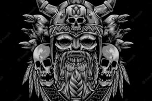 Viking skull with raven vector illustration